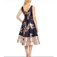 thumbnail image 2 of ADRIANNA PAPELL Womens Navy Zippered Pocketed Illusion Hem Lined Printed Sleeveless Boat Neck Below The Knee Party Fit + Flare Dress 12, 2 of 3