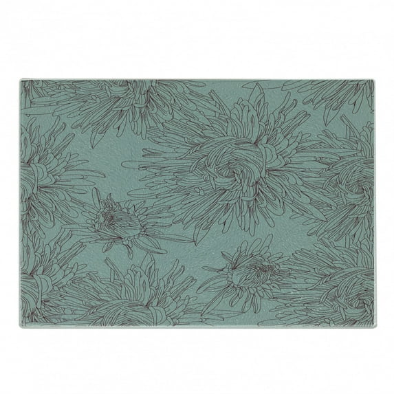 Floral Cutting Board, Hand Drawing Style Aster Flowers in Retro Colors Romantic Nature, Decorative Tempered Glass Cutting and Serving Board, Small Size, Dark Sea Green Maroon, by Ambesonne