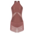 thumbnail image 3 of iiniim Women Rhinestone Fringe Leotard Figure Skating Performance Costume Halter Backless Bodysuit Dusty Pink S, 3 of 5