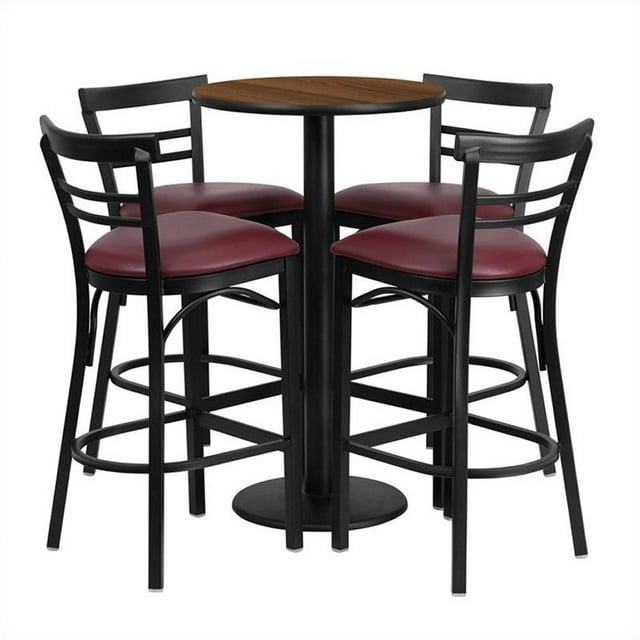 Bowery Hill Ensemble de Table Ronde en Stratifié 5 Pcs en Noyer et Noir