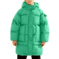 thumbnail image 2 of ZHOGXU Big Girls Boys Hooded Long Down Coat With Pocket Long Sleeve Solid Color Thickened Warm Comfortable Padded Jacket Outerwear For Cold Weather Green 4-5 Years, 2 of 5