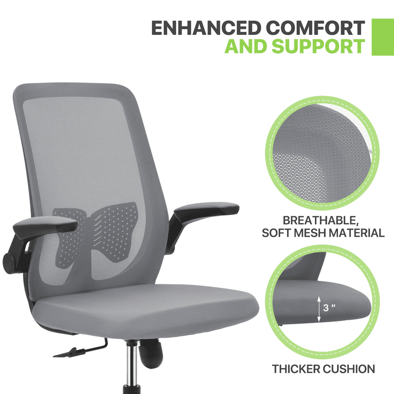 Ergonomic Task Chair, Mesh Office Seat with Lumbar Support Backrest & Flip-Up Arms Bring Home Furniture Upholstery Color: Gray