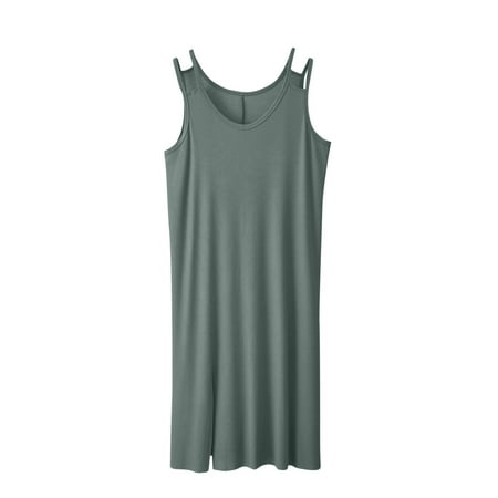 Tumotour Nightgowns For Women Wide Strap Dress Pajamas Loungewear Sleeveless Nightgown Sleepwear Chemise Lingerie Dress Round Neck Sleepwear Nightshirt