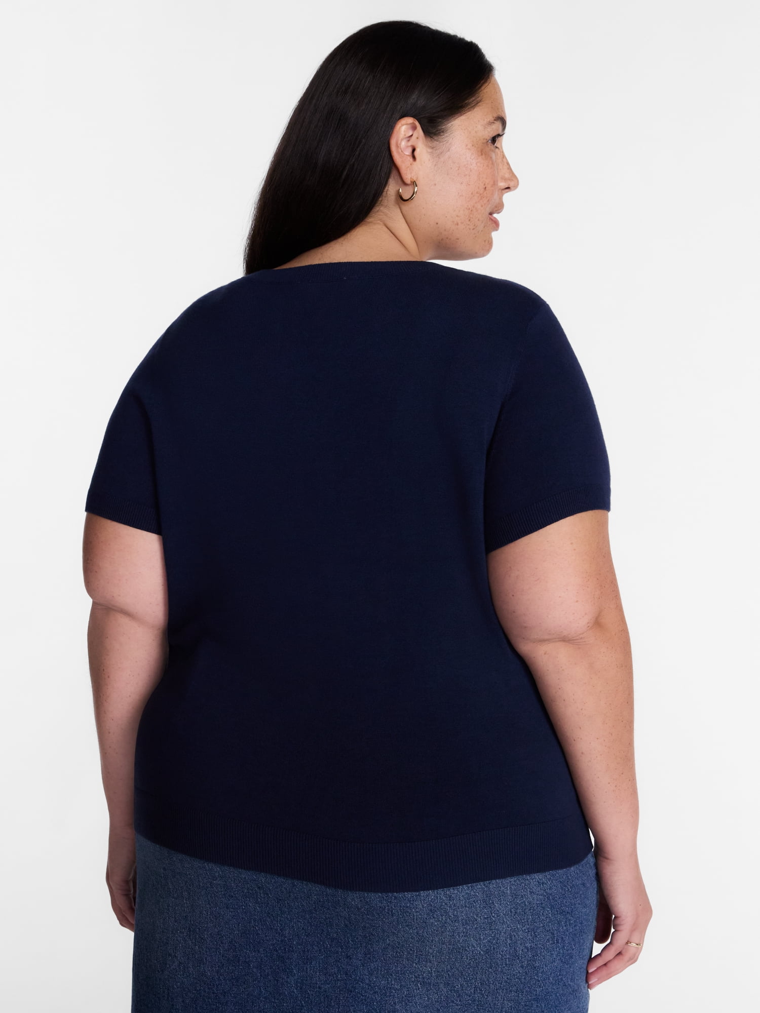 Terra & Sky Women's Plus Sweater Top with Short Sleeves, Lightweight, Sizes 0X-5X