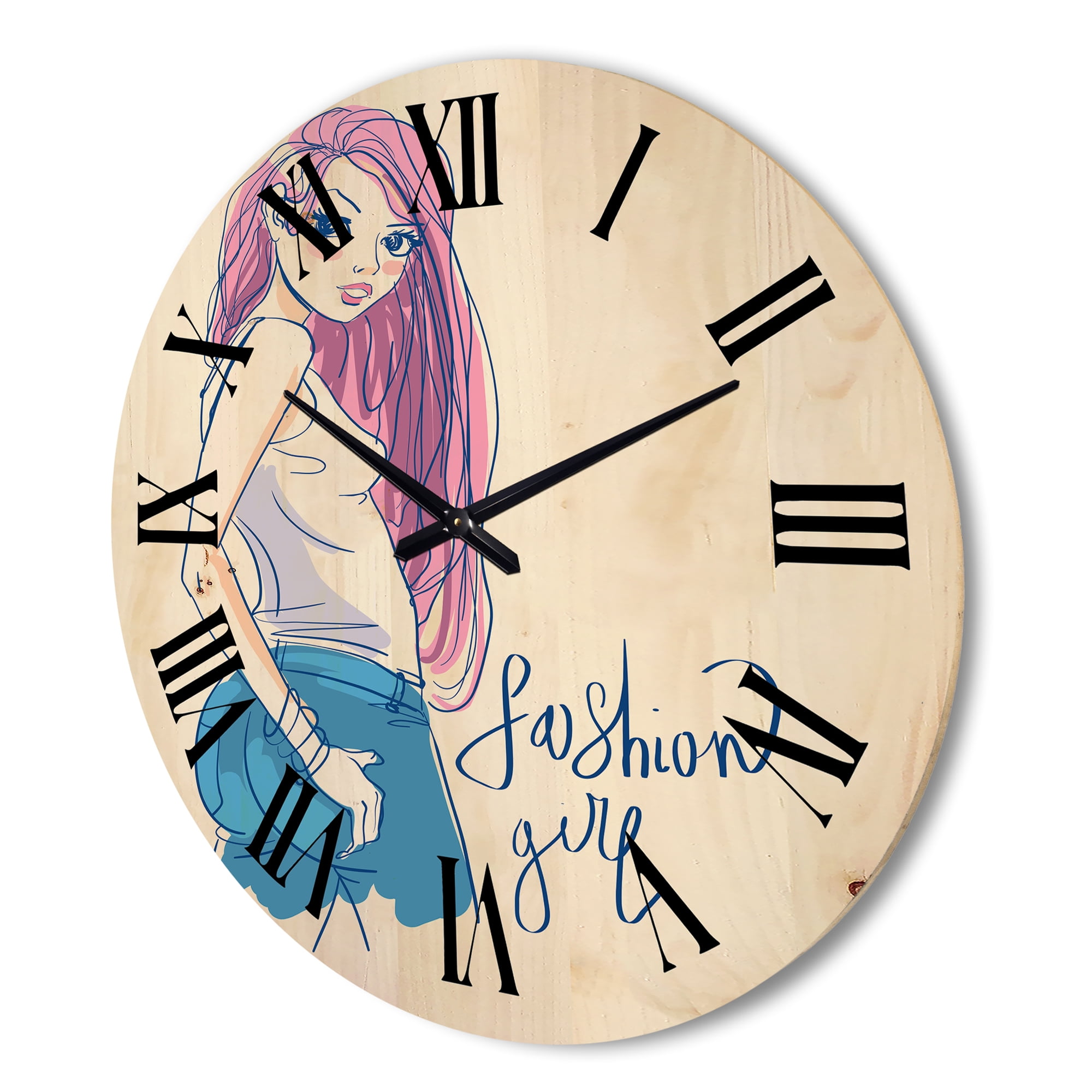 Designart 'Trendy Fashion Woman I' Children's Art Wood Wall Clock