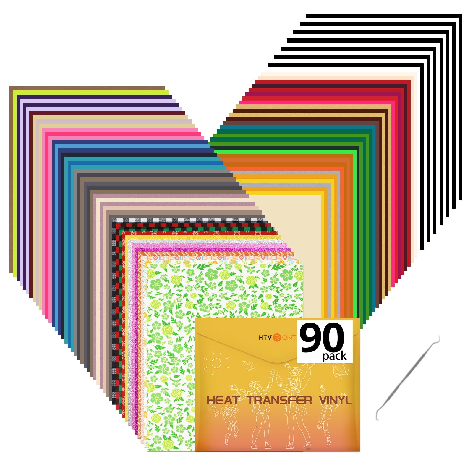 HTVRONT 90 Sheets 12" x 10" HTV Heat Transfer Vinyl Bundles Iron on for T-Shirts, Easy Transfers