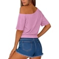 thumbnail image 5 of TaTaai Women's Solid Color Asymmetrical Shoulder Ruched Short Sleeve Sweatshirt Casual Loose Fashion Tops Gift, 5 of 6