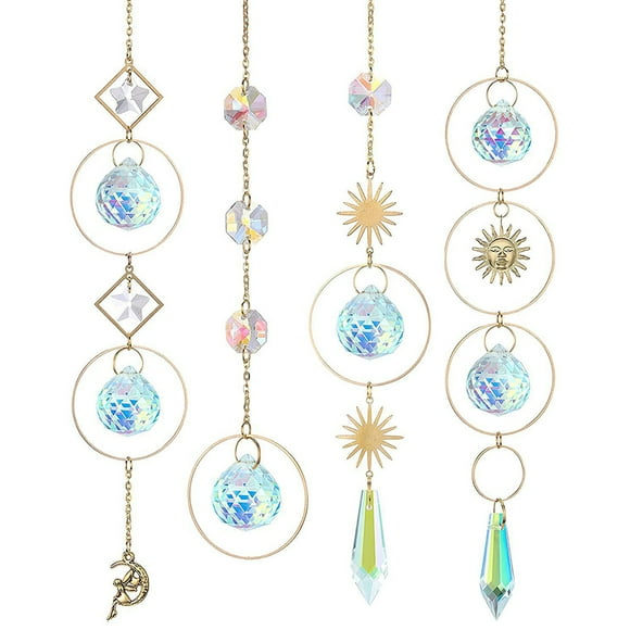 4 Pieces Iron Suncatcher Transparent Crystal iron and Pendant Indoor Office Window Garden Park Front Yard Christmas Tree Decoration