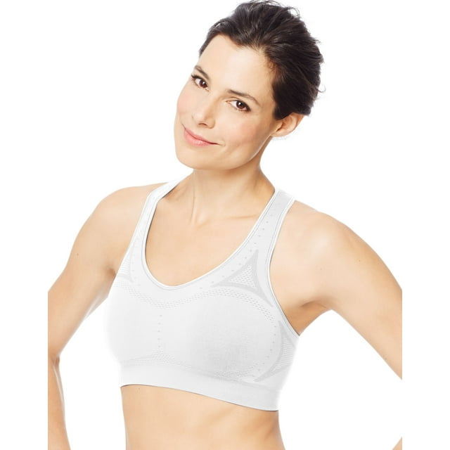 Hanes Womens Sport Seamless Racerback Sports Bra, L, White