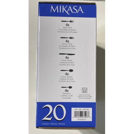 Mikasa Satin Barrett 20-Piece Flatware Set, Forged Premium Stainless Steel, Silver, Service for 4