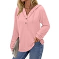 thumbnail image 2 of Fantaslook Hoodies for Women Waffle Knit Sweatshirts Drawstring Long Sleeve Tops Button V Neck Pullover, 2 of 10