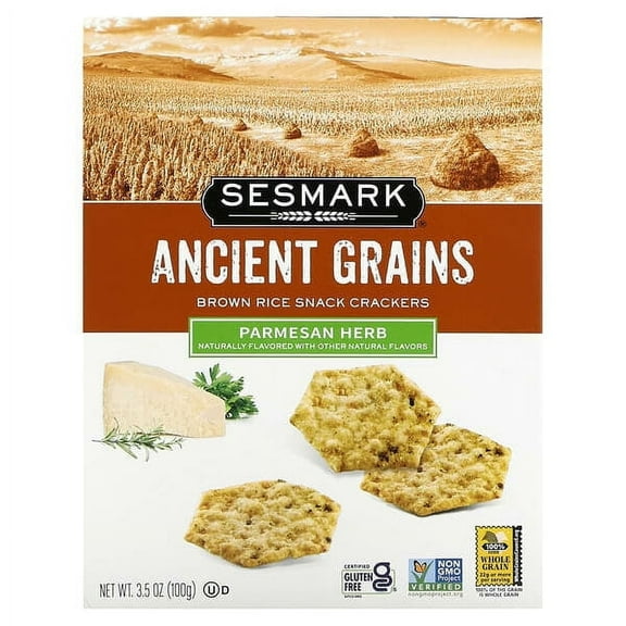 Sesmark, Brown Rice Snack Crackers, Parmesan Herb, 3.5 oz Pack of 2