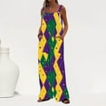 thumbnail image 2 of Moxiu Mardi Gras Jumpsuit for Women Sequin Printed Wide Leg Jumpsuit Overalls Dressy Adjustable Strappy Rompers with Pockets 2025 Multicolor,XXL, 2 of 7
