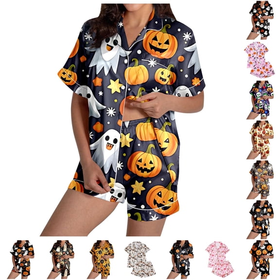 CUZIBR Womens Pajama Sets Satin Short Sleeve Button Down Top With Shorts Soft Comfortable Sleepwear Loungewear For Nightwear Holiday Party Outfit,f-White