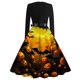 thumbnail image 3 of Vestido de Halloween de manga larga para mujer con estampado de calabazas y dulces, vestido de fiesta vintage de corte A, 3 of 3