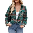 thumbnail image 5 of SHIBEVER Womens Plaid Shirts Flannel Blouses Long Sleeve Tops Button Down Fashion Roll Up Fall Clothes for Women Plaid Jacket Coats, 5 of 6