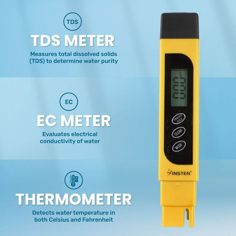 Insten - TDS Meter Digital Water Tester for Drinking Water, 3-in-1 TDS,  0-9999ppm, Temperature and EC Meter with Carrying Case, Yellow