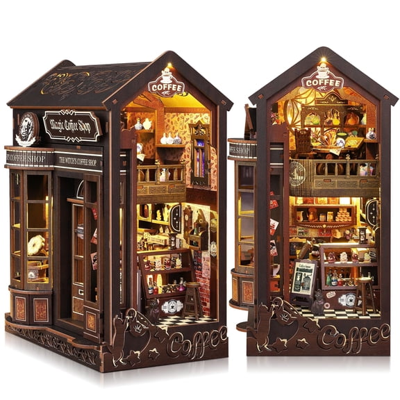 MOJINO Book Nook Kit, DIY Miniature House Kit with LED Light, 3D Wooden Puzzle Bookshelf Decor for Adults and Teens, Gift for Friends and Family