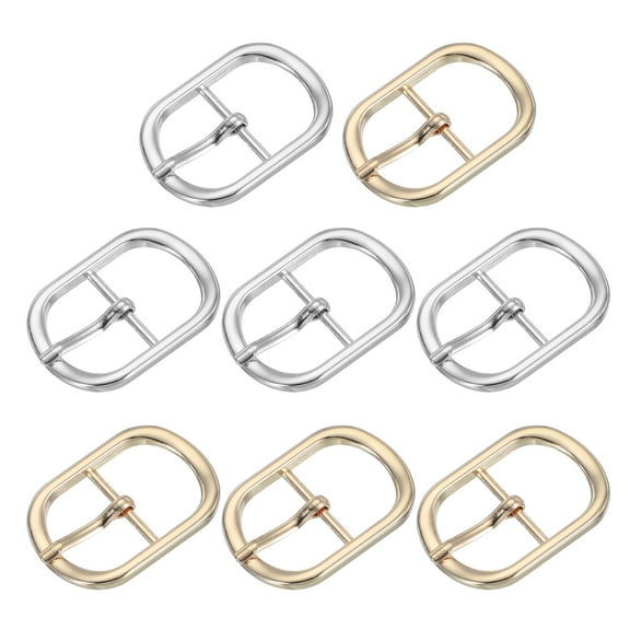 Uxcell Single Prong Belt Buckle, 1.2 Inch Metal Center Bar Square Replacement Buckle for Leather Hardware - Square (8 Pack, Silver/Light Gold)