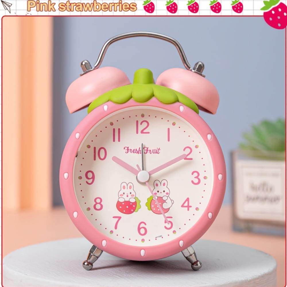 Strawberry-shaped alarm clock | Modern 3.5-inch battery-powered silent alarm clock with dual bells and a night light, suitable for offices, homes, kitchens, bedrooms, and schools.
