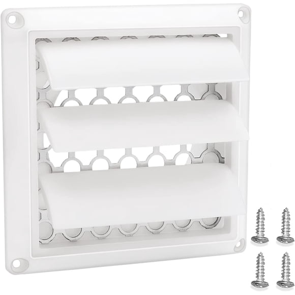 4 Inch Louvered Exhaust Dryer Vent Cover Outdoor Exhaust Cap for 4" Vent Duct Opening - with Aluminum Built-in Pest Guard Screen and Screws by