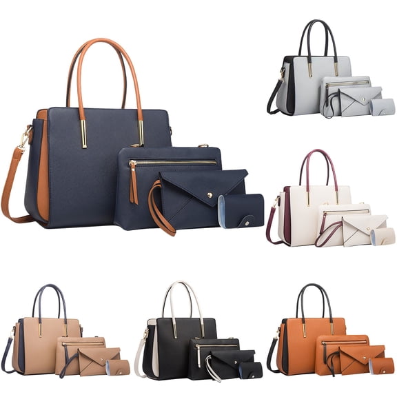 Stylago 4pcs Leather Handbag and Purse Set Women Crossbody Tote Bags Zipper Shoulder Satchel and Wallet Pouches Gift for Lay Black