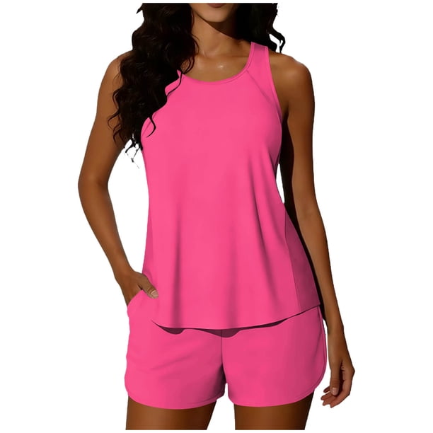 Conjunto de Bikini de Cintura Alta para las Mujeres Color Sólido sin Espalda Top de Hombro con la Parte Inferior de Corte Alto, Conjunto de Bikini de Corte Alto para las Mujeres