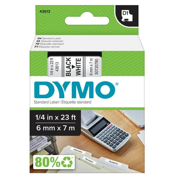 DYMO D1 Labels, 1/4-Inch x 23-Foot Roll, Black Print on White, Self-Adhesive, For LabelManager Label Makers