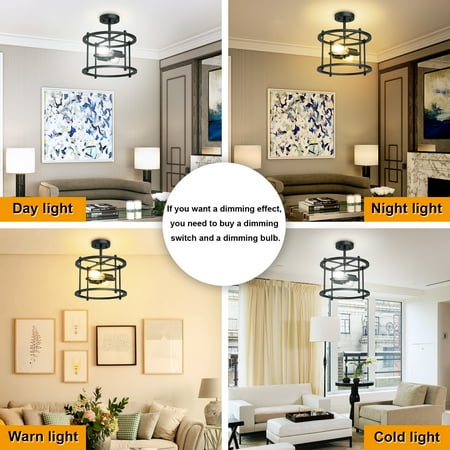 

Meterk Black Semi-Recessed Ceiling Light 2 Lights Farmhouse Industrial Style Porch Round Pendant Light for Living Room Dining Room Bedroom with E26/27 Bulb Base (without Bulb) Voltage and