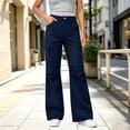 thumbnail image 6 of TEAJOPSUU Womens Button Fly Bootcut Cargo Pants Solid High Waist Wide Leg Side Cargo Pockets Trousers with Pockets Casual Winter Wear Navy, 6 of 8