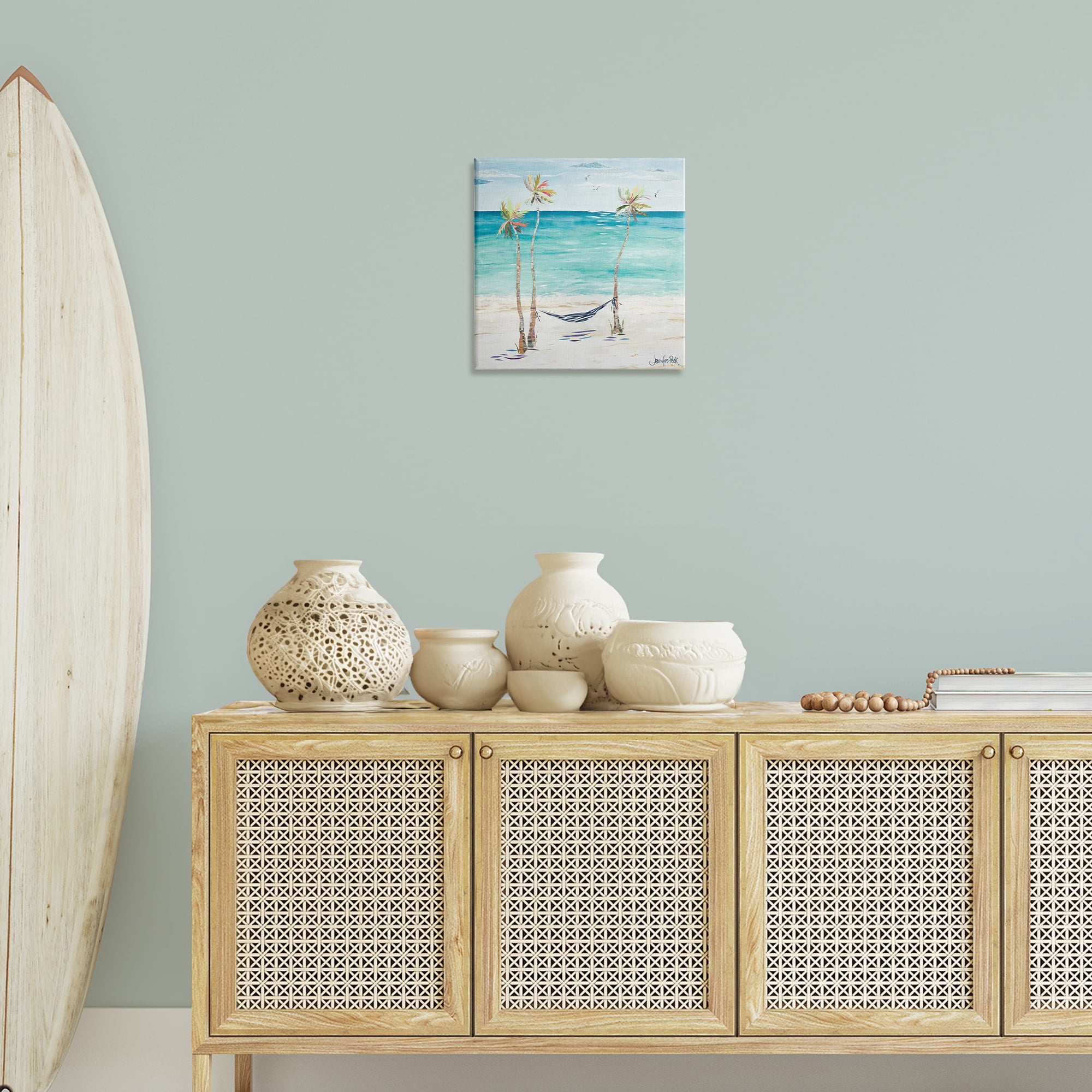 Stupell Industries Hammock & Three Palms Coastal Painting Gallery Wrapped Canvas Art Print Wall Art, 17 x 17