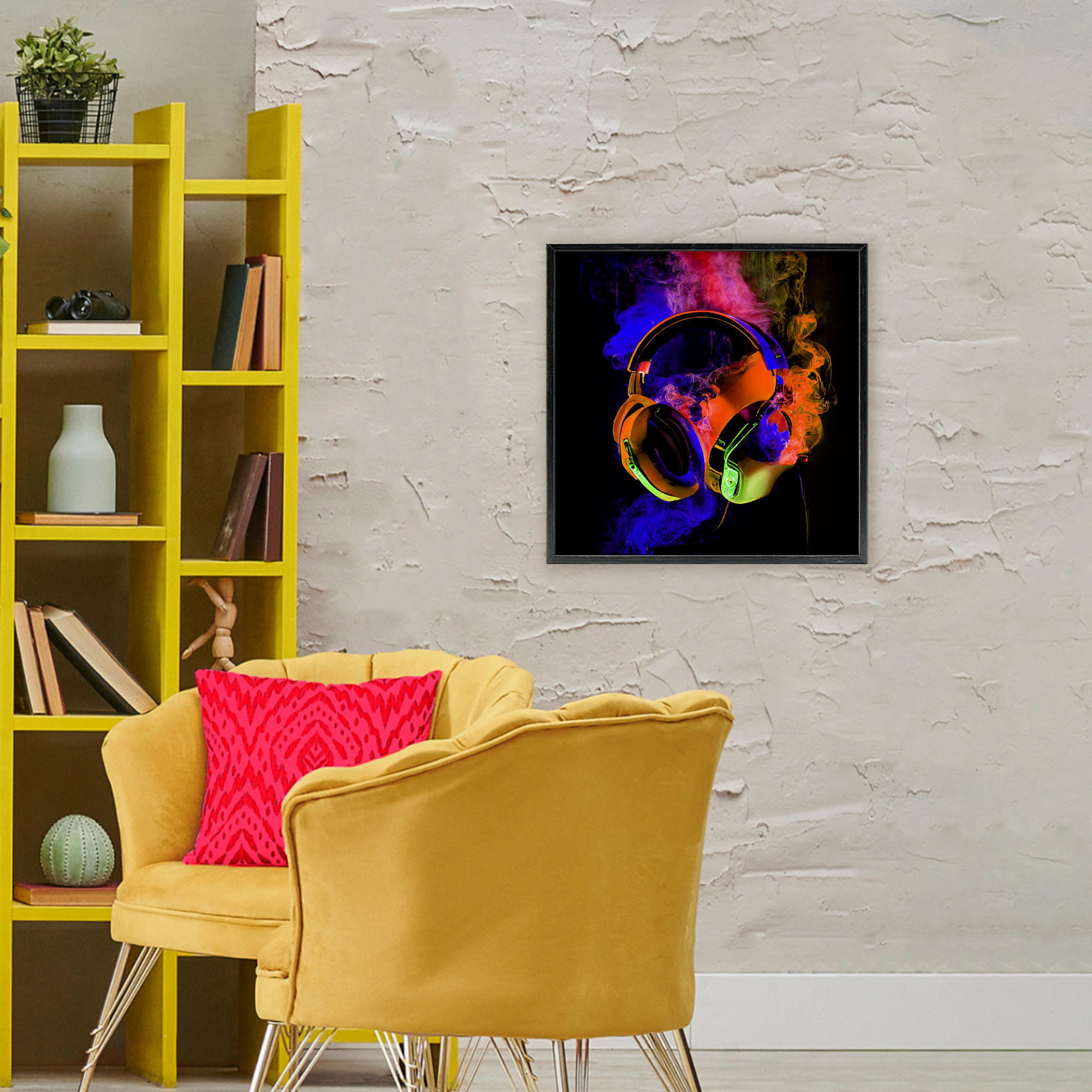 Power Play Headphones Black Framed Giclee Art, design by Sasha