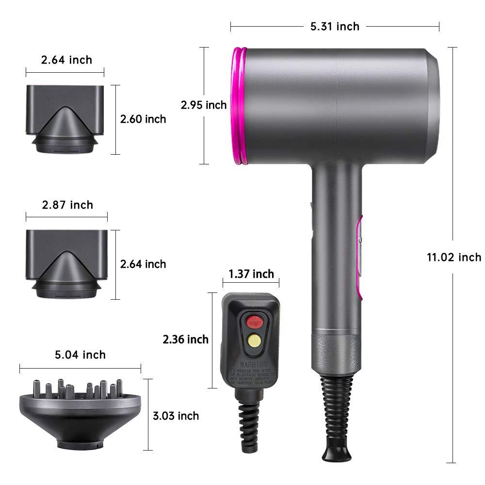 1800W Professional Hair Dryer with Diffuser Ionic Conditioning - Powerful, Fast Hairdryer Blow Dryer,AC Motor Heat Hot and Cold Wind Constant Temperature Hair Care Without Damaging Hair - image 3 of 6