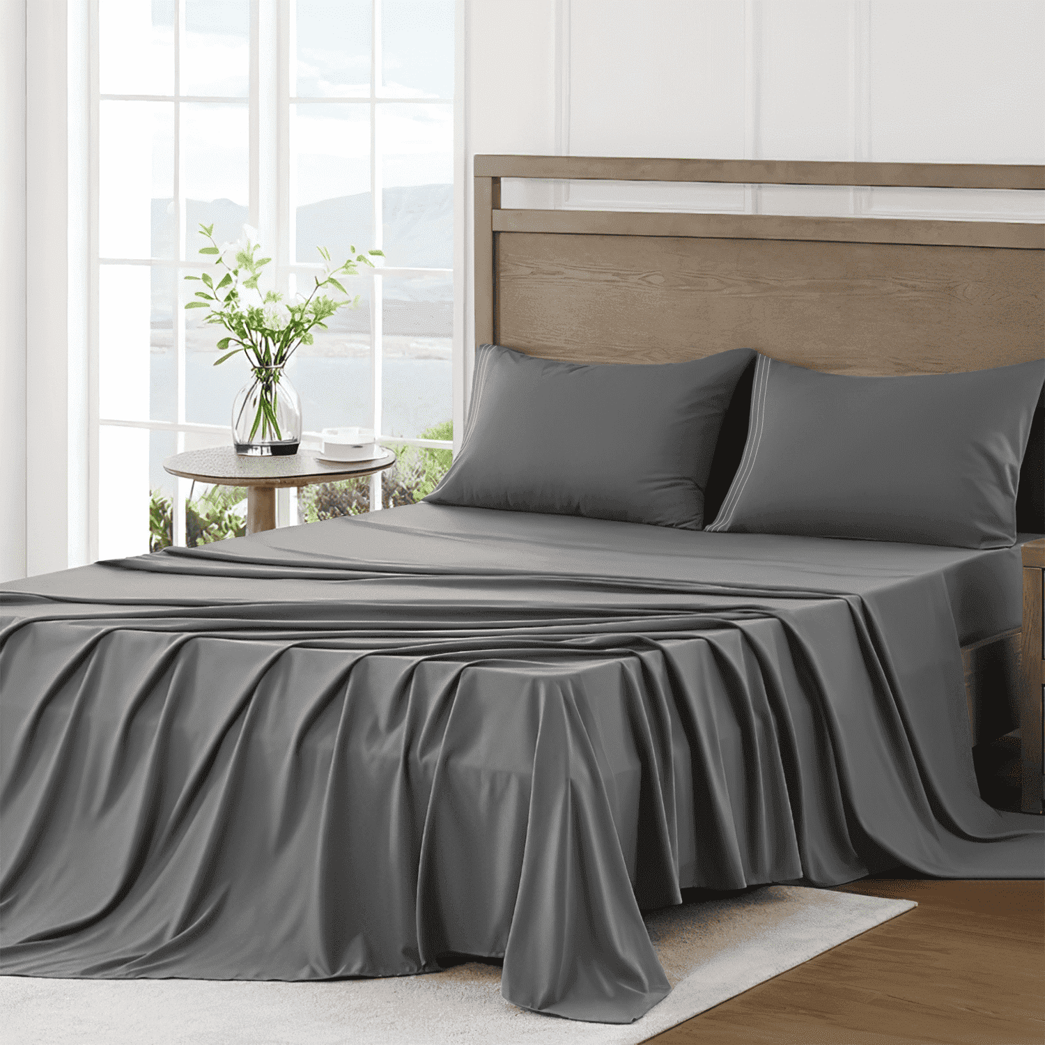 DreamCare, Bed Sheets, King Size Fitted Sheet 21 inches, Gray
