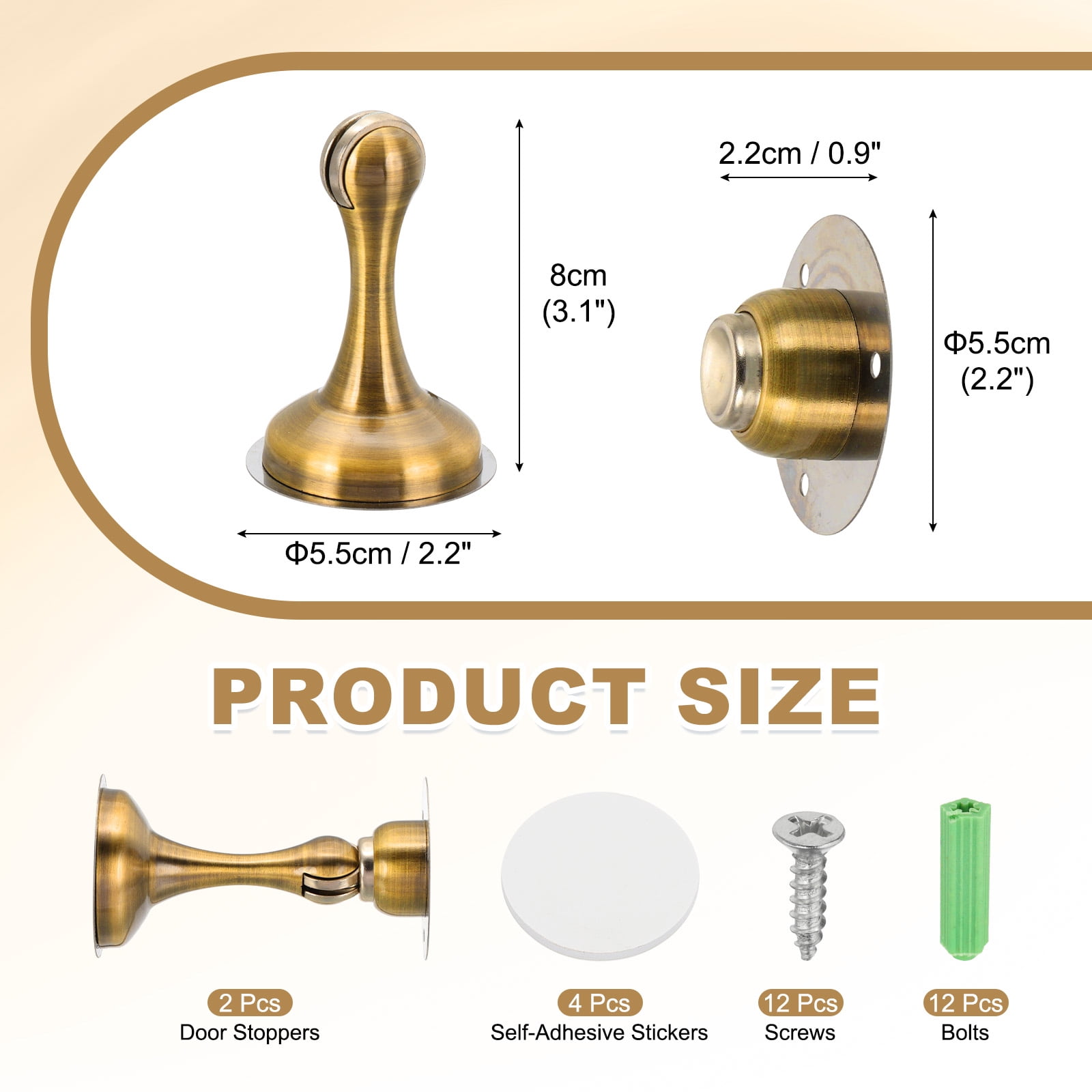 Magnetic Door Stoppers Stainless Steel Door Stops Wall Floor Mounted Doors Holder Golden Bronze, 2 Pack
