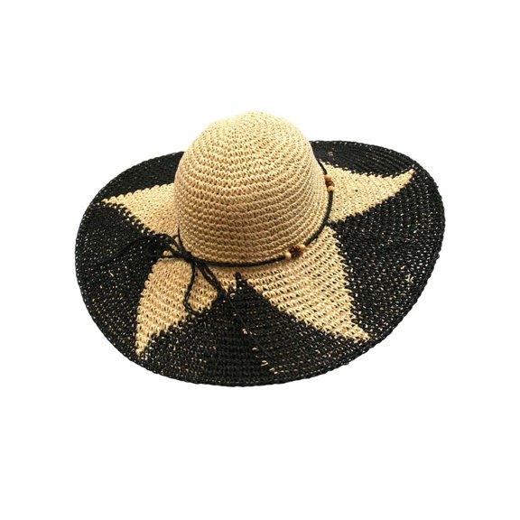 Black Wide Brim Floppy Hat With Starfish Print