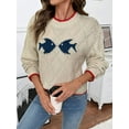 thumbnail image 5 of Women'S Retro Fish Fall Sweater Long Sleeve Knitted Pullover Tops Apricot Color M, 5 of 10