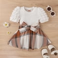 thumbnail image 2 of WISWELL Infant Baby Girl Summer Clothes Toddler Kids Puff Sleeve Short Sleeve T Shirt Tops  Plaid Skirts Princess Outfits Set , White 9-12 Months, 2 of 8