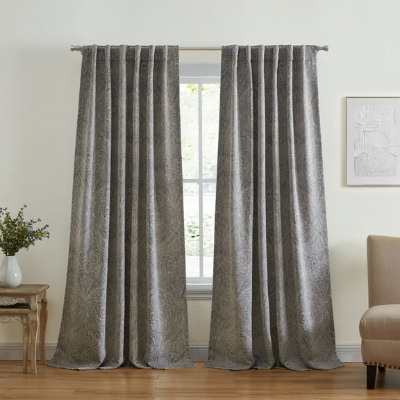 Elrene Vittoria Paisley Printed Blackout Curtain Panel 52x84 - Gray