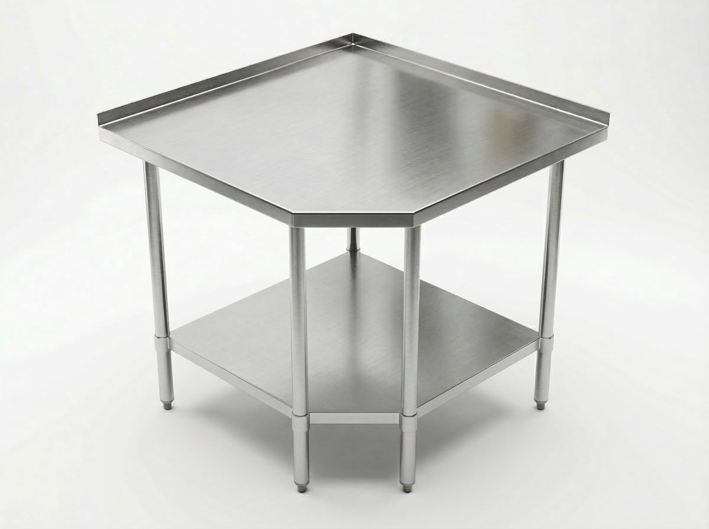 Stainless Steel Corner Work Table 30 in. x 30 in. x 35 in. with 1.5in. Backsplash, Galvanized Undershelf, 5 Leg Support, Commercial Prep Table for Restaurant Kitchen Utility