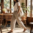 thumbnail image 4 of Linen Barrel Pants Women Wide Leg Palazzo Cotton Drawstring Capris Casual Summer Beach Vacation Boho Baggy Trousers, 4 of 5