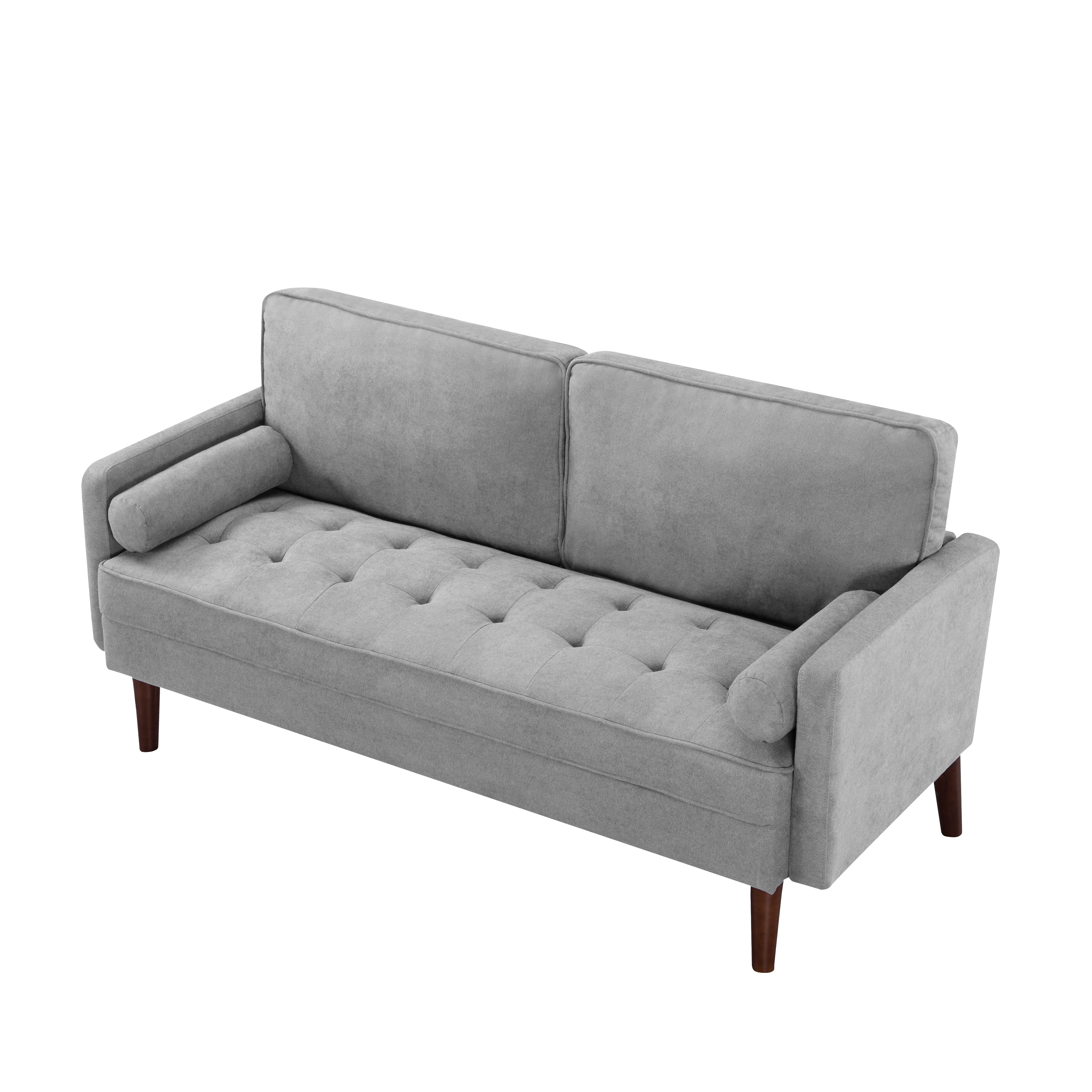 Gewnee 65" Modern Loveseat Couch, Upholstered Sofa with Removable Back Cushion and 2 Bolster Pillows, Contemporary Loveseat for Living Room, Home Office, Bedroom(Light Grey)
