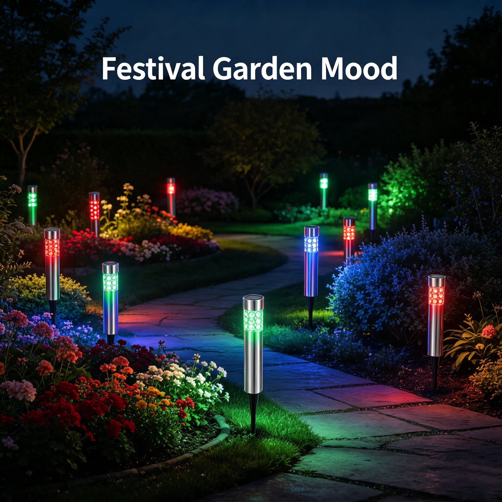 Astoutdoor Solar Garden Stake Lights, IP44 Weather-Resistant Color-Changing Outdoor Lamp, Stainless Steel & ABS Housing, 6-Pack