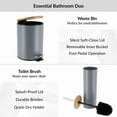 thumbnail image 3 of Gray Bathroom Set with Bamboo Lid - Matte Metal Trash Can and Toilet Brush, 3 of 8