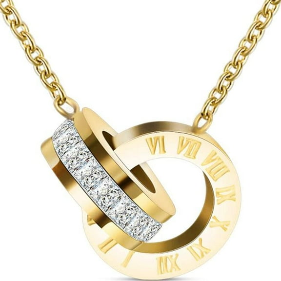 Stainless Steel Interlocking Circles Infinity Style Roman Numbers Wedding Statement Collar Necklace