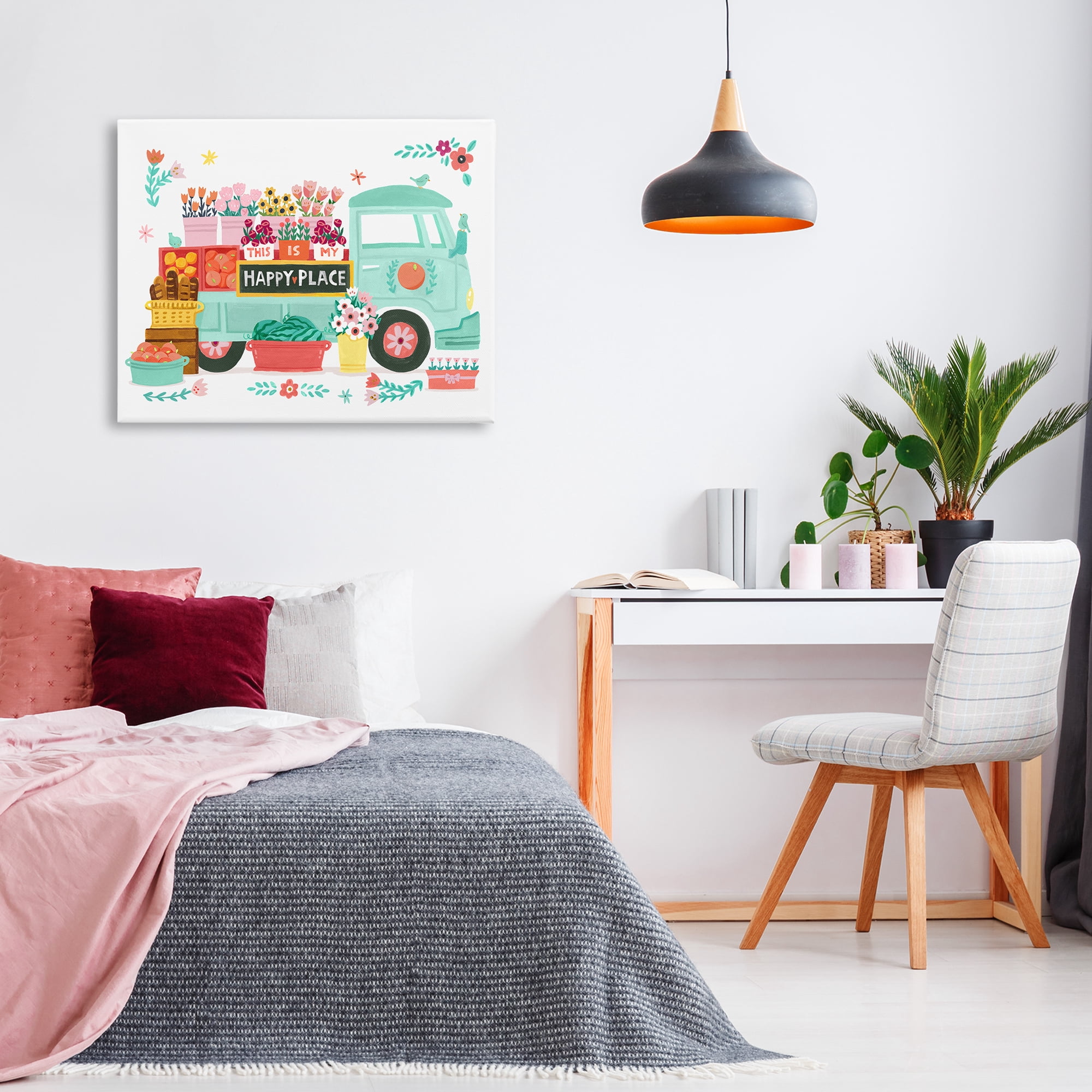 Stupell Industries Happy Place Flower Truck Plants & Flowers Painting Wrapped Canvas Art Print Wall Art, 40 x 30