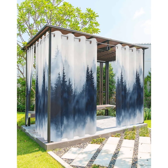 nqOlkjepod Outdoor Curtains for Patio Waterproof, Ink Blue Forest Outdoor Privacy Panels Grommet, Ombre Tree Abstract Art Blackout Outside Curtains for Porch/Cabana/Pergola/Gazebo 54"x84", 2 Panels