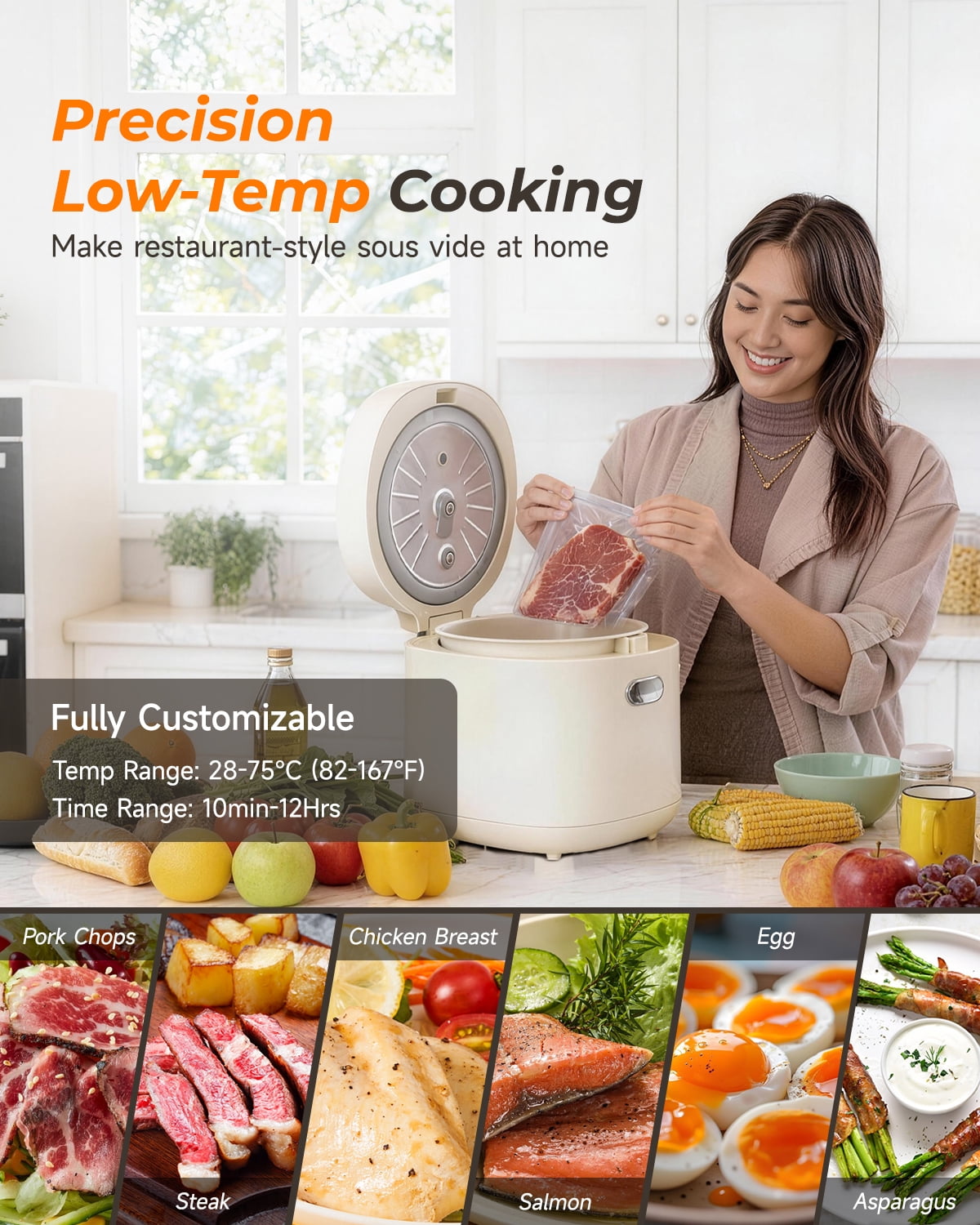 Lacidoll Low Temperature Cooking 3-Cup Uncooked / 6-Cup Cooked Electric Rice Cookers, White - Adjustable Temperature, 6 Menu Options, 12H Delay Timer