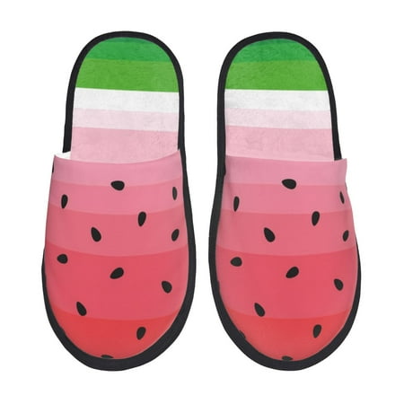 

Qokaie Watermelon Print Fuzzy Slippers for Women – Soft Plush Indoor Slippers with EVA Sole Cozy and Comfortable for Home and Travel-Large
