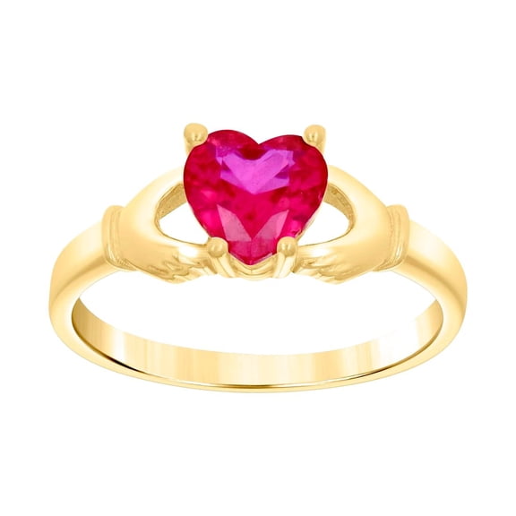 10k Yellow Gold Small Red Love Heart Cubic Zirconia Irish Claddagh Celtic Trinity Knot Good Luck Ring 5.1x5.1mm Wide Sta